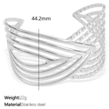 Polished silver stainless steel wide cuff bracelet with geometric V-shaped cutout patterns - Geometric V-Shape Hollow Style (SZ134 Silver)