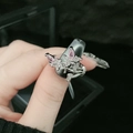 Adjustable silver butterfly ring featuring pink teardrop stones and white zircon accents - Style 11-Double Pear Zirconia