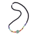 Black beaded necklace with 6mm natural tiger eye and colorful chakra stone yoga pendant - Green Aventurine Necklace