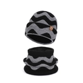Set cappello e sciarpa in maglia invernale con motivo a onde nero e grigio - Nero