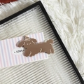 Cute brown cartoon dog hair clip with party hat on a pink striped display card - Grey Dog