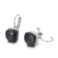 Square cut deep blue sandstone earrings with silver plated stainless steel hooks - Silver Deep Blue Goldstone Style (KE79029-GC)