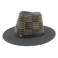 Cappello fedora in paglia a quadri con fascia in pelle nera e rivetto a stella - M (56-58cm) / Nero