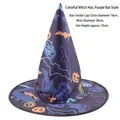 Halloween witch hat with orange pumpkin and blue bat prints, size 38x35cm - Colorful Witch Hat Purple Bat