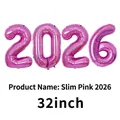 32-inch 2026 foil balloon set in metallic slim pink color for New Year party decor - 32 inch / Slim Pink