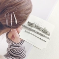 Three-piece silver alloy hair clip set with white pearls and twisted metal textures - 15# W-Shape Silver Duckbill 3Pcs Set