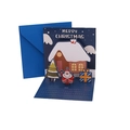 3D pop-up Christmas card with gingerbread house scene and a matching blue envelope - Blue Gingerbread House (H1-03)