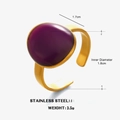 Verstellbarer goldener Edelstahlring mit rundem violettem Edelstein-Inlay - Ovale Oberfläche / Lila