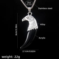 Men's eagle head and acrylic wolf tooth pendant necklace in silver and black finish - Wolf Tooth No.23 + 70cm Steel Chain