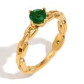 Bague chaîne plaquée or 18 carats avec une pierre verte ronde sertie à quatre griffes - US 8 / Or-Zircone Vert