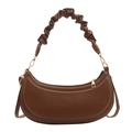 Sac selle croissant marron en cuir PU avec anse froncée élégante et garnitures dorées - café