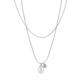 Double-layered S925 sterling silver snake chain necklace featuring a white pearl pendant - Silver Double Snake Pearl(30起订-GPN61-P)