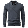 Donkergrijze jacquard gebreide polo voor heren met lange mouwen en geometrische textuur - S / Donkergrijs