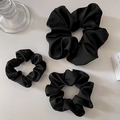Three-piece set of matte black satin hair scrunchies in various sizes for women - Black 3-Piece Set