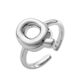Adjustable silver letter ring with unique circular cutout and high-polish metal finish - Letter Q