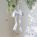 White flocked Christmas bow ornament with silver sequins, 18cm festive tree hanging decor - 3D Long Bow