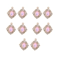 Close-up of 10 golden pink crystal pendants with rhinestone halo for jewelry making - Pink Gemstone Oval Style (2#) / 10 Pieces Pack