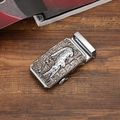 Silver and gunmetal alloy belt buckle with embossed animal texture on wooden surface - Style 4 (Silver Buckle)