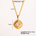 Detail of gold rhombus pendant with zircon inlay showing exact size and chain length - Clear White Square Necklace(YYN025021-W)
