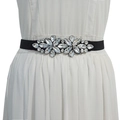 Cintura elastica nera da donna con decorazione floreale simmetrica in strass - Bianco