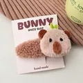 Cute beige plush bear hair clip with green leaf detail, size 10.5x6.5cm on display card - 4# Coffee Hamster BB Clip