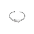 S925 sterling silver twist open ring featuring a rectangular zircon in silver finish - Adjustable Open / Silver