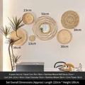 6-teiliges Boho-Wanddeko-Set mit einem Sonnenspiegel und gewebten Tellern aus Naturfaser - Hot Set 6 mit nahtlosen Nägeln