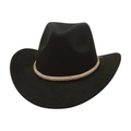 Chapeau de cowboy classique noir en feutre de laine avec bande décorative tissée à paillettes - Taille unique / Noir
