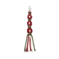 Handmade red and white macrame flower keychain with fringe and silver metal clasp - Pendant Style / Antique Bronze Keychain / Rose Red