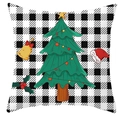 Detail of Christmas tree pattern on buffalo plaid decorative pillowcase fabric - DRD247-23 (Buffalo Plaid Background)