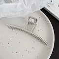 Minimalist silver metal hair claw clip with sleek curved design on ceramic plate - 24# Straight Bar Claw Silver