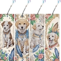 Set segnalibri 5D fai-da-te con quattro motivi di cani realistici in pelle PU e strass - SQ-21 (Serie di Cani/Set di 4/Materiale Opzionale)
