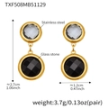 Detailed size specs for 18k gold plated stainless steel glass stone drop earrings - Gold - Black Stone (TXF508)