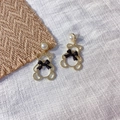 Elegant gold hollow bear earrings with black bows and white pearls in a vintage style - Hollow Bear Pearl