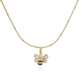 Detailed macro view of bee pendant with zircon wings and black enamel on beaded chain - Gold Bee Bead Chain