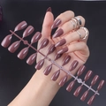Glossy almond press-on nails in dusty rose pink finish with a droplet shape design - Glossy Morandi Lotus (JJL-20)