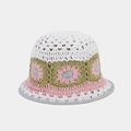 Close-up of contrast crochet floral pattern and hollow knit texture on sun hat - One Size / White Flower