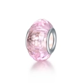 Pink faceted resin bead with silver metal core for DIY Pandora style bracelets - Faceted Pink Crystal