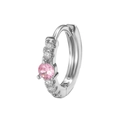 Orecchino a cerchio in argento con zirconi trasparenti e una pietra rosa centrale - Polsino per Orecchio in Argento con Zircone Rosa (Pezzo Singolo) (A474-耳扣) / Pezzo Singolo