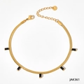 Gold flat snake chain bracelet with five black rectangular gemstones and lobster clasp - Black Anklet (JAK361)
