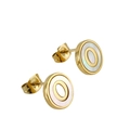 Golden titanium steel stud earrings with round white shell inlay and letter O design - Letter O / Gold