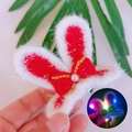 Handmade red and white crochet bunny ear hair clip with LED lights and gold chain - Red Bow Luminous Rabbit Ears