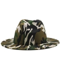 Detailed view of the woodland camouflage pattern on this wool blend jazz fedora hat - M (56-58cm) / Army Green