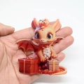 Cartoon orange acrylic dragon ornament with gift boxes and a metal bead chain - Orange Red