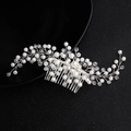 Silver bridal hair comb with handmade pearls and sparkling rhinestones for wedding - Silver Handmade Artificial Pearl Rhinestone Hair Comb (HS-J4871)