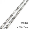 7mm wide silver Cuban link chain necklace in stainless steel with 50cm length - 7mm Width x 500mm Length