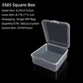 Macro view of transparent plastic storage box with dimensions 8.5x8.5x3.5cm and flip lid - 3585 Square Box (8.5*8.5*3.5cm)