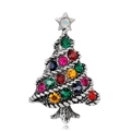 Silver Christmas tree brooch pin with colorful rhinestones on white background - Antique Silver Color Round Rhinestone (古银/C252-A)