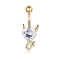316L stainless steel little devil belly button ring with golden heart zircon pendant - Gold