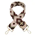 Detail of geometric jacquard shoulder strap in wine red and green with gold buckle - 24-Wine Red Green Pink